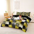 thumbnail image 3 of Homewish Watercolor Checkerboard Bedding,Classic Abstract Geometric Duvet Cover Full,Yellow White,Black Reversible,3pcs,1 Duvet Cover and 2 Pillowcases, 3 of 6