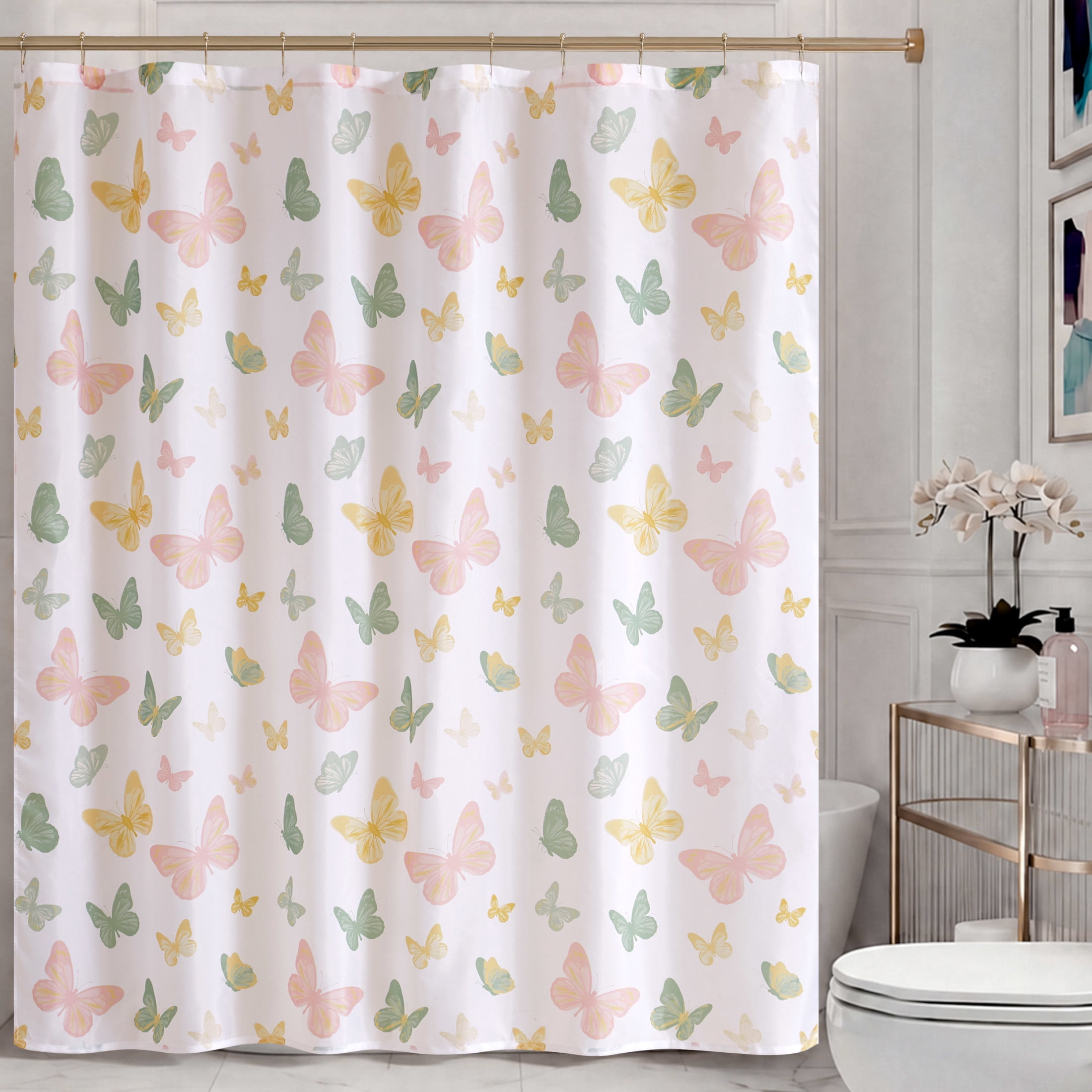 CHI Vanessa Shower Curtain with Hooks and Rugs Modern Washable 72" W x 72" L 15-Piece Set