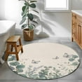 thumbnail image 3 of Round Rugs 3.3 Ft, Teal Eucalyptus Leaves Non Slip Area Rugs for Kitchen Bedroom Entryway, Butterflies Summer Leaf Rustic Washable Carpet Runner Rug Floor Mats for Bedroom Home Decor, 3 of 9
