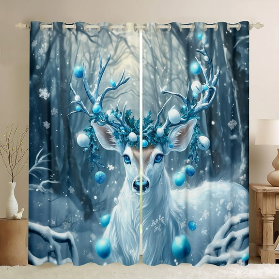 jejeloiu Christmas Reindeer Black Out Curtains,Dreamy Fairy Tale Curtains Pack of 2 (42x63 Each),Merry Xmas Bedroom Curtains,Lightweight Room Decor