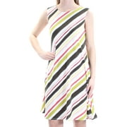 NINE WEST $79 Womens New 1237 Ivory Striped Sleeveless A-Line Dress 2 B+B