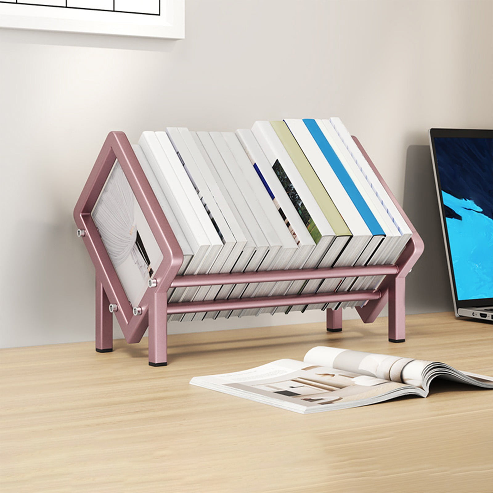 Ruhiku GW Stainless Steel Desktop Bookshelf - Desk Organizer & File Storage Rack, Space-Saving Office/Study/Living Room Decor, Rustproof Metal Book Shelf