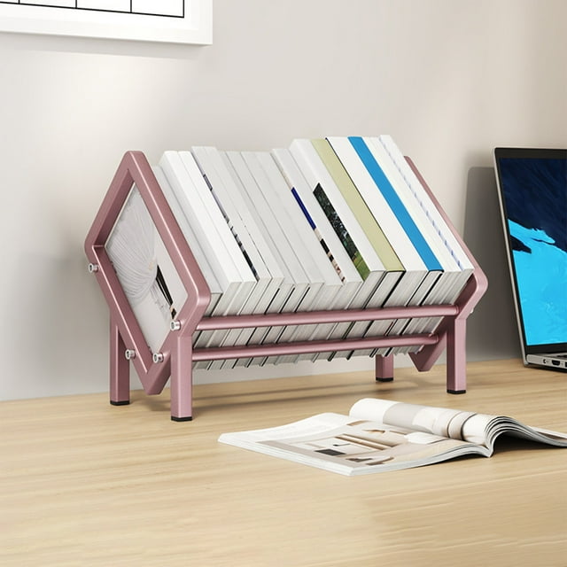 SPOORYYO Stainless Steel Desktop Bookshelf - Durable File Storage Rack for Home and Office