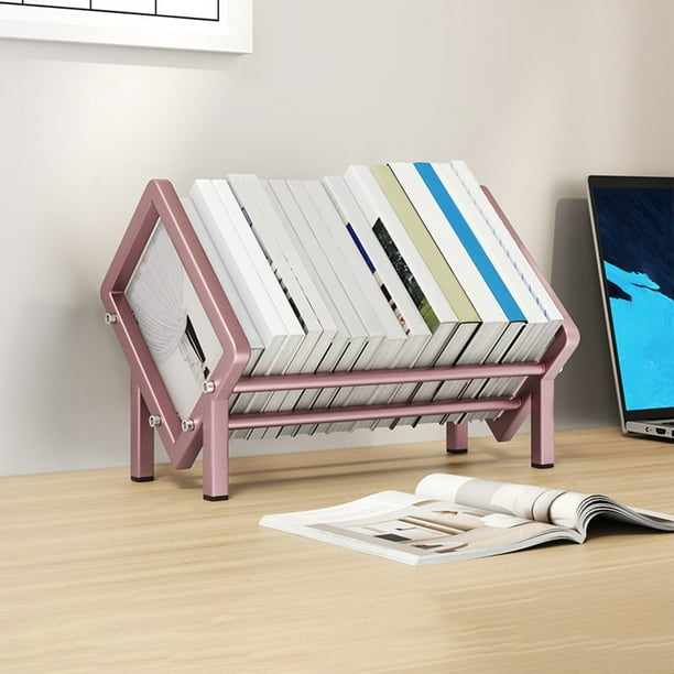 Estantería de Escritorio de Acero Inoxidable 40x28x26cm, Estante Abierto Resistente para Almacenamiento de Libros Organización de Oficina y Hogar, Blanco Negro Rosa