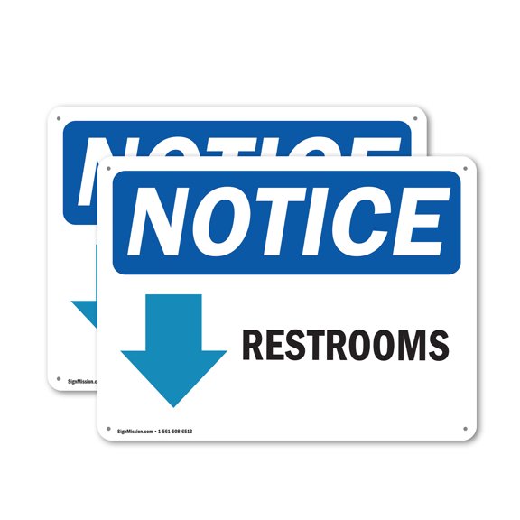 (2 Pack) Restroom [Down Arrow] OSHA Notice Sign 18 Inch X 12 Inch Indoor / Outdoor Rust-Free Aluminum Metal Signs for Workplace, Workshop, and Construction Site, Made in the USA