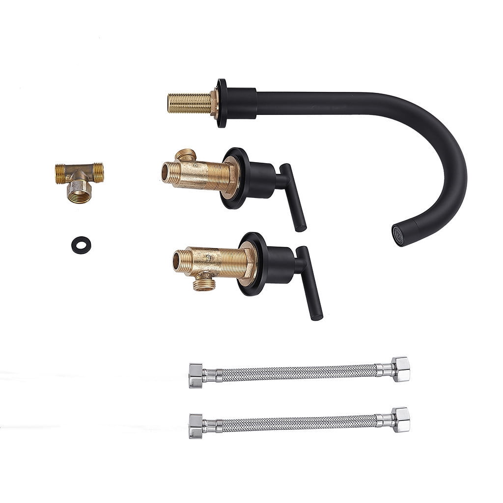 Prolriy Two Handle 8 Inch Widespread Bathroom Sink Faucet With Supply Hose Black Walmartcom Walmartcom