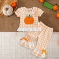 thumbnail image 2 of Enyan Toddler Baby Girl Halloween Outfit Pumpkin Short Sleeve Shirt+Plaid Pant 2Pcs Kids Clothes, 2 of 4