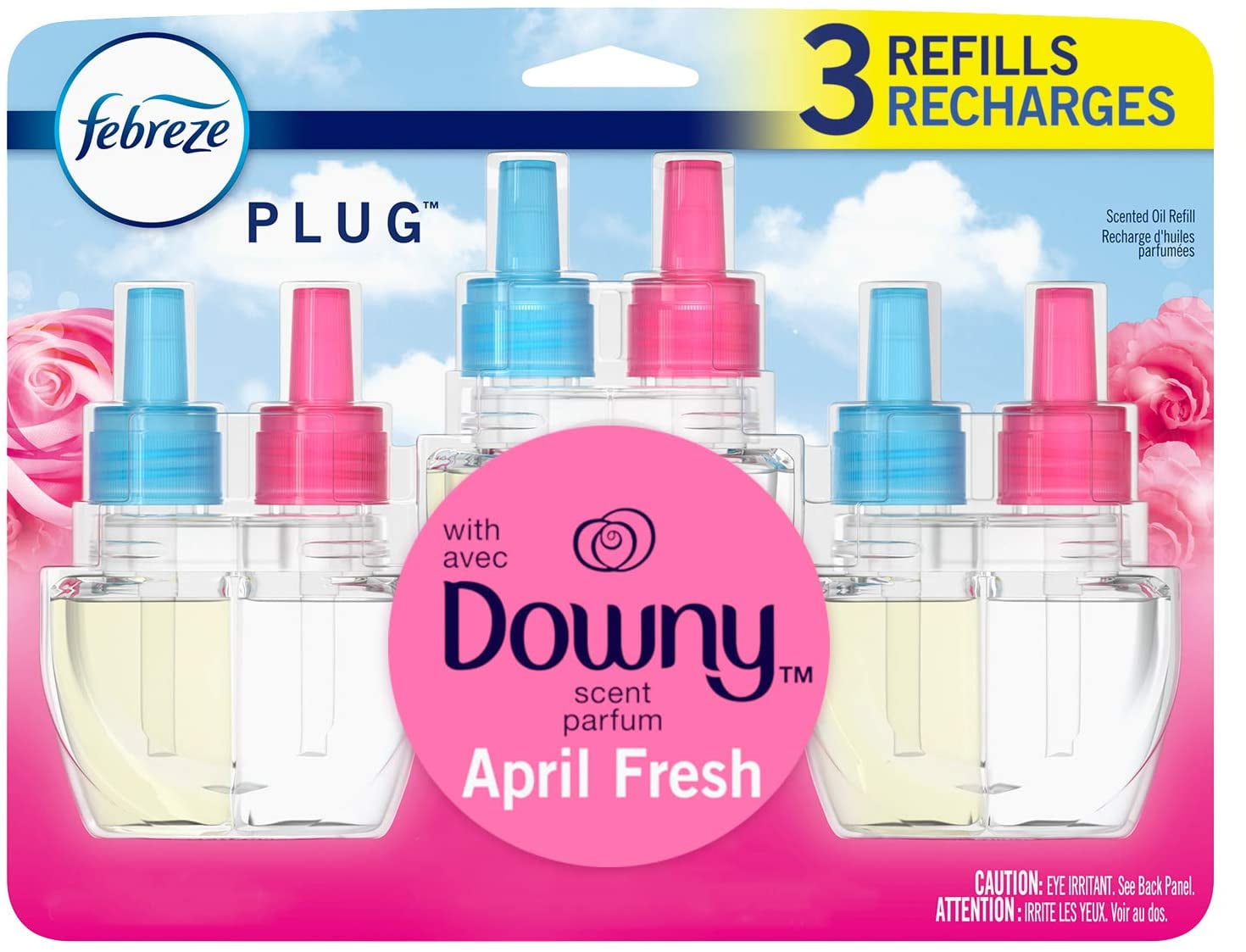 Febreze Plug in Air Freshener and Odor Eliminator, Scented Oil Refill, Downy April Fresh, 3