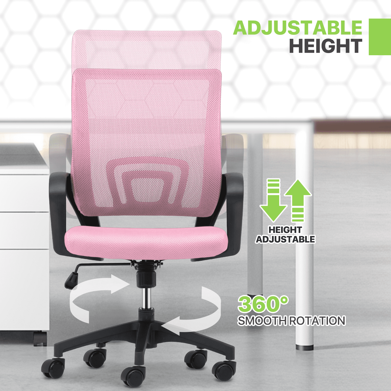 Magshion Set of 2 Office Chairs Mid Back Swivel Desk Chairs, Height Adjustable Ergonomic Mesh Computer Chairs with Armrest & Lumbar Support, Pink
