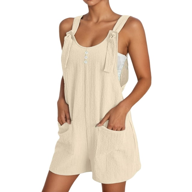 QHFBli Womens Summer Short Rompers 2026 Casual Sleeveless Adjustable Overall Shorts Loose Beach Short Jumpsuits with Pocket