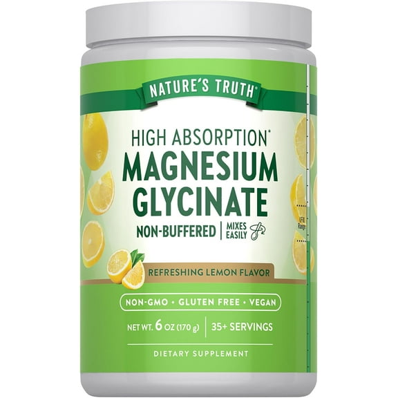 Magnesium Glycinate Powder | 6 oz | Lemon Flavor | For Men and Women | by Nature's Truth