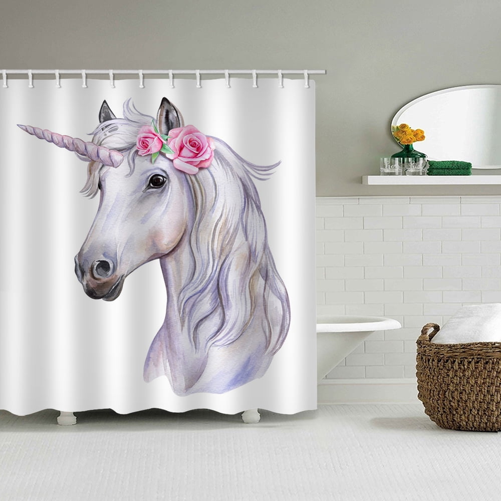 Unicorn Fabric Shower Curtain Oyster White Pegasus Freehand Sketching