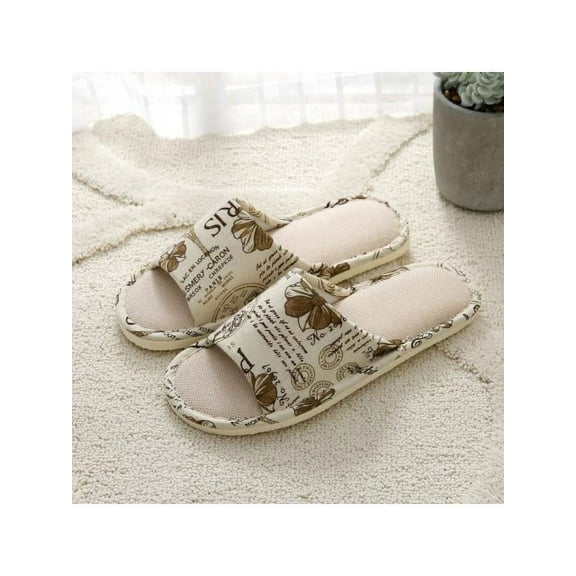 Winter House Indoor Slippers Home Warm Linen Plaid Shoes Anti-Slip Sandals