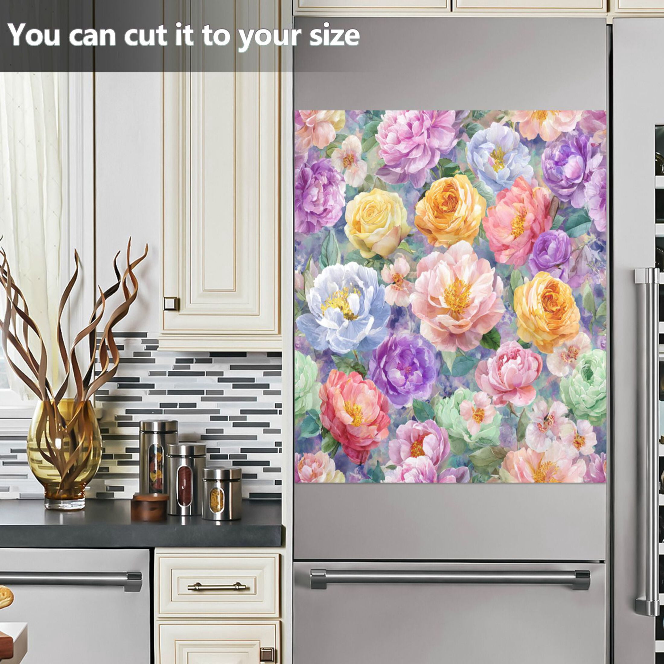 Dishwasher Magnetic Refrigerator Magnet Cover Sticker Home Decorative 23"x26" Detailed Roses and Peonies