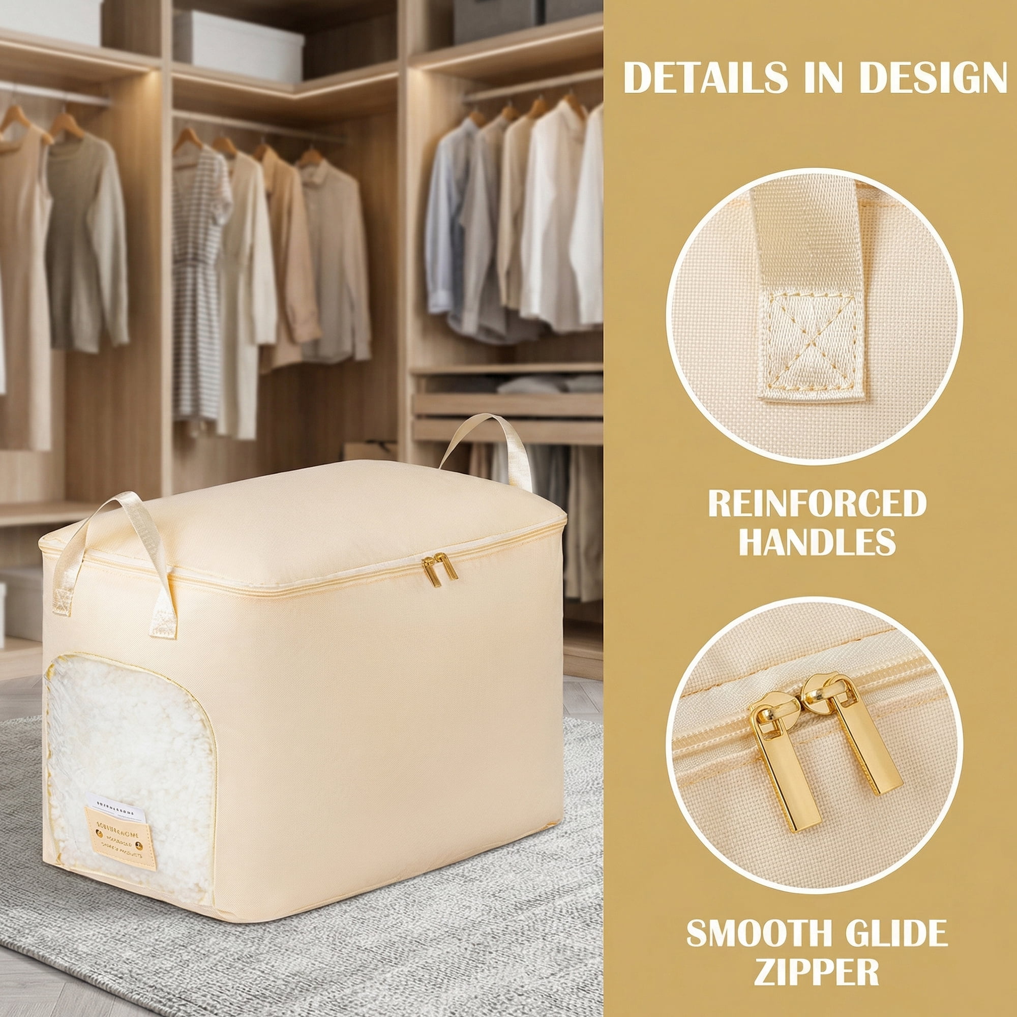 Unique Bargains Storage Bags with Handles for Organizing Bedroom Beige 11.8"x20.9"x13.8"