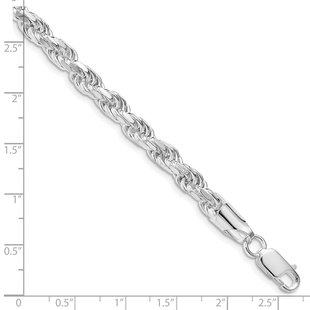 Auriga Fine Jewelry 925 Sterling Silver Rh-plated 5.75mm Diamond-cut Rope 8inch Chain Bracelet for Men
