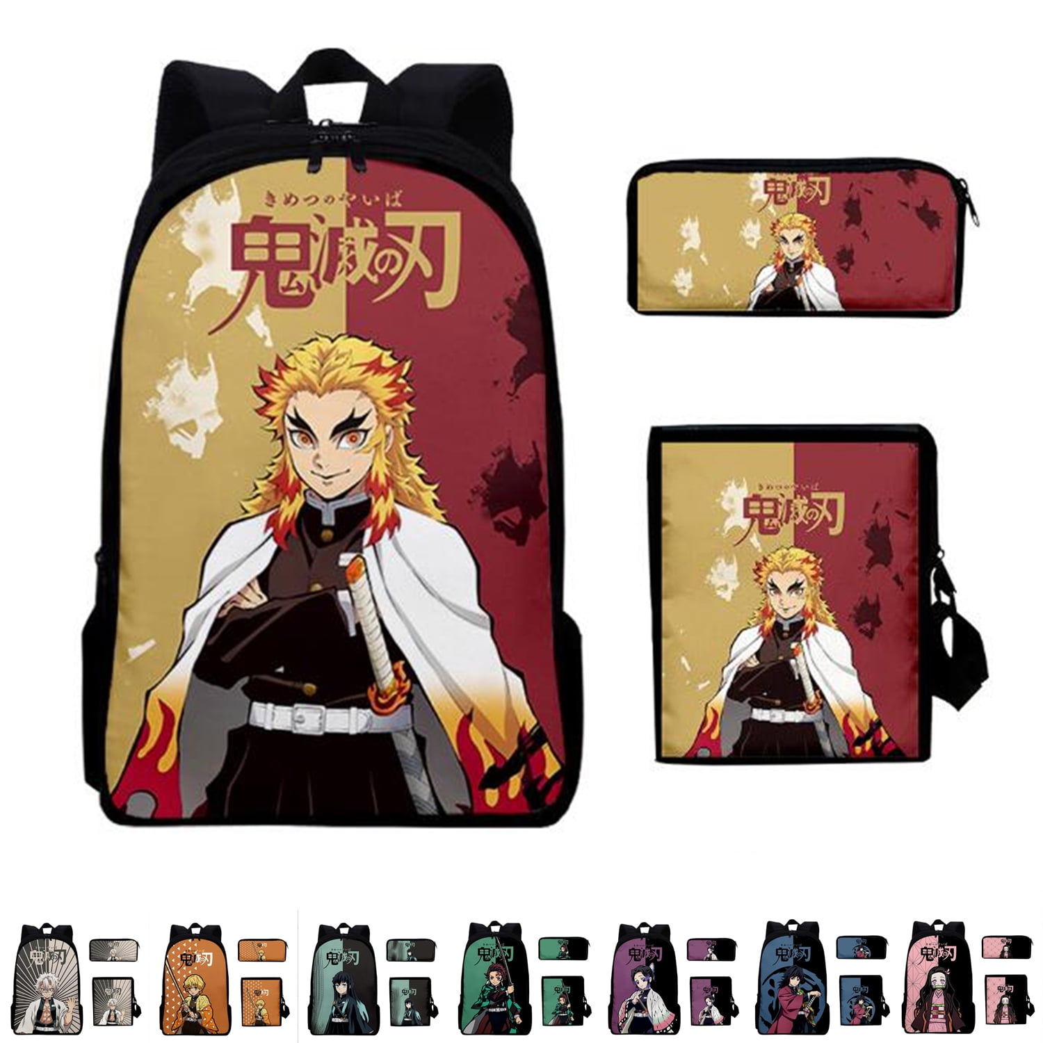 3Pcs/Set Anime Laptop Schoolbag Slant Demon Slayer Backpack Creative Super  Anime 3D Printed+Shoulder Bags with Pencil Case Back to School Gifts 