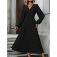 thumbnail image 3 of Women'S Fall Maxi Dresses Long Sleeve V Neck Dots High Waisted A-Line Ruffle Boho Long Dress Vacation Black M, 3 of 5