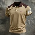 thumbnail image 4 of Men's Patriotic Tactical Polo Shirt with American Flag Sleeve Patch and Color Block Design Featuring Short Sleeve Turn-Down Collar Khaki S, 4 of 4