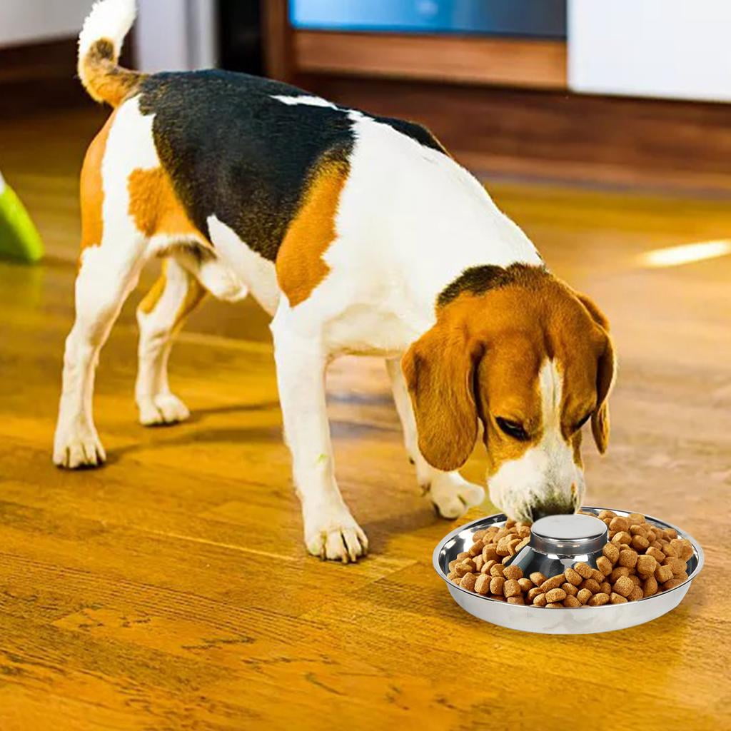 Bvdfgk 1x Durable Pet Slow Feeder Stainless Steel Bowl Food Feeding Dog Cat Silver Anti M 30cm