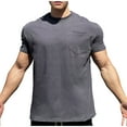 thumbnail image 1 of pstuiky camisetas de hombre, Camisas casuales de moda para hombre, lisas, con cuello redondo, bolsillos y elásticos camisetas de hombre xxl, 1 of 3
