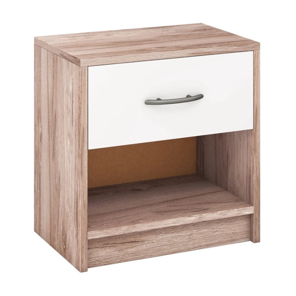 Furnibear Bedside Table Nightstand with Drawer and Open Shelf, Wood End Table for Bedroom, Oak