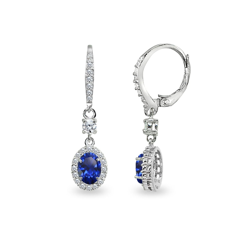 925 Silver Simulated Alexandrite Round Dangle Halo Earrings with White Topaz 