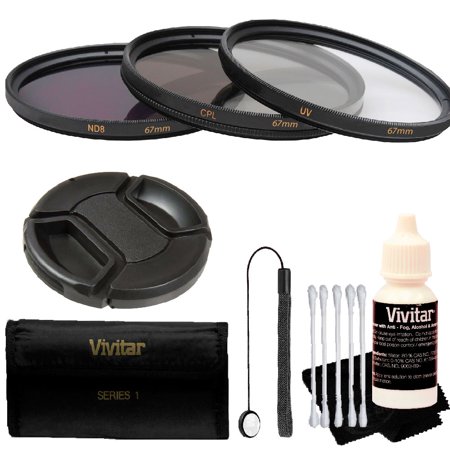 Vivitar 67mm 3Pc UV/CPL/ND8 Filter Kit + Top Accessory Kit for All 67mm Lenses
