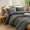 thumbnail image 2 of BESTOUCH Duvet Cover Set King 100% Washed Cotton Linen Feel Soft Chic Lightweight 3Pcs (Dark Grey, 104"x90"), 2 of 8