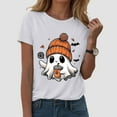 thumbnail image 2 of HCNTES Halloween Shirts for Women Cute Ghost Pumpkin Tshirt Coffee Graphic Tees Casual Crewneck Short Sleeve Tops(XL,A515-White), 2 of 5
