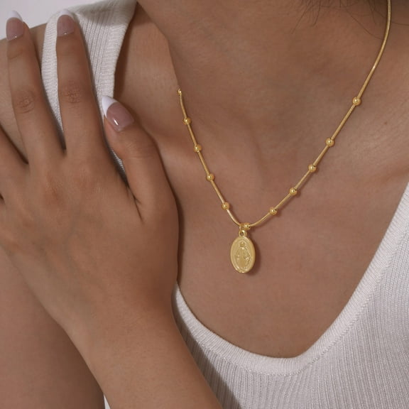 Elegant 14K Yellow Gold Cross Pendant Necklace for Women Virgin Mary Prayer Collarbone Chains Ladies Party Jewelry Gifts