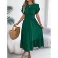thumbnail image 6 of Women A Line Long Dress Short Ruffle Sleeve Casual Daily Wear Slim Fit Solid Color Round Neck S XL, 6 of 7