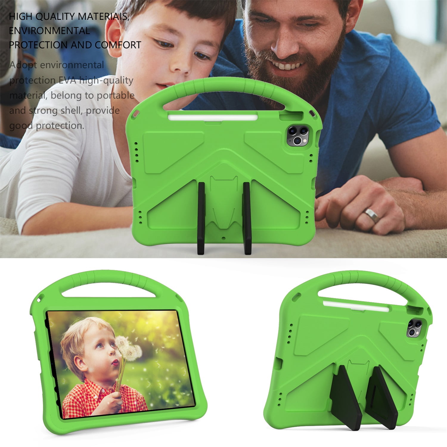 SaniMore Kids Case for iPad 10th Generation 2022, iPad 10.9" 2022 Case with Pencil Holder, Shock Proof Light Weight Convertible Handle Stand Kids Shell Case for Apple iPad 10 2022, Green