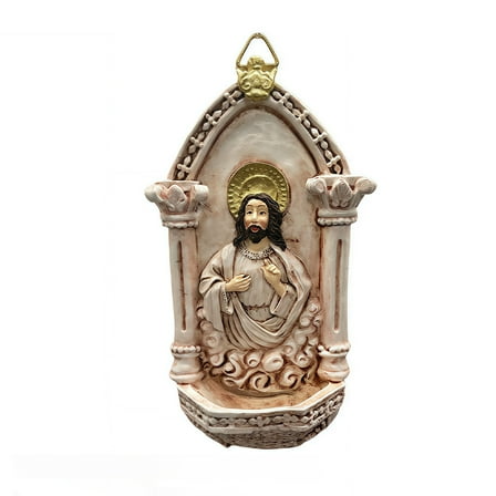 Handcrafted Resin Holy Water Font Wall Art - Vintage Sacred Sculpture for Home, Garden Religious Decor