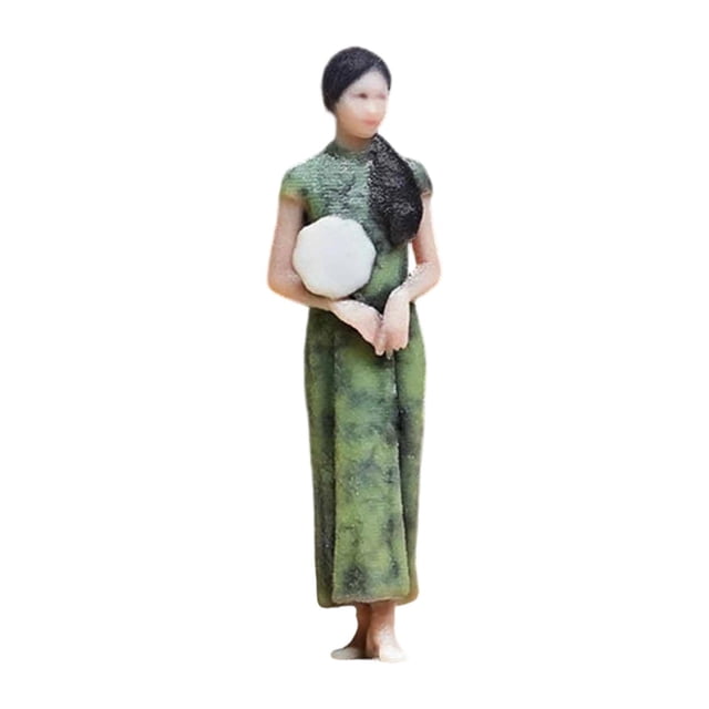 Mini figuras de personas, trenes modelo, figuras de personas de pie, mujeres pintadas en miniatura Abanico redondo
