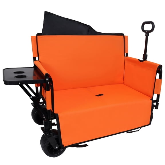 GDF Studio 3-in-1 Convertible Folding Wagon with Bench Seat and Rear-Mounted Tabletop, Heavy-Duty Capacity, Orange