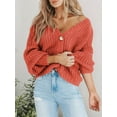 thumbnail image 2 of Women'S Chunky Knit Open Front Sweater Long Sleeve Button Loose Short Cardigan Outerwear Coats Orange Red XXL, 2 of 4