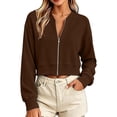 thumbnail image 2 of Hilenly Zip Up Sweatshirt Women Long Sleeve Cropped Sweatshirts Crop Bomber Jacket Women, 2 of 5