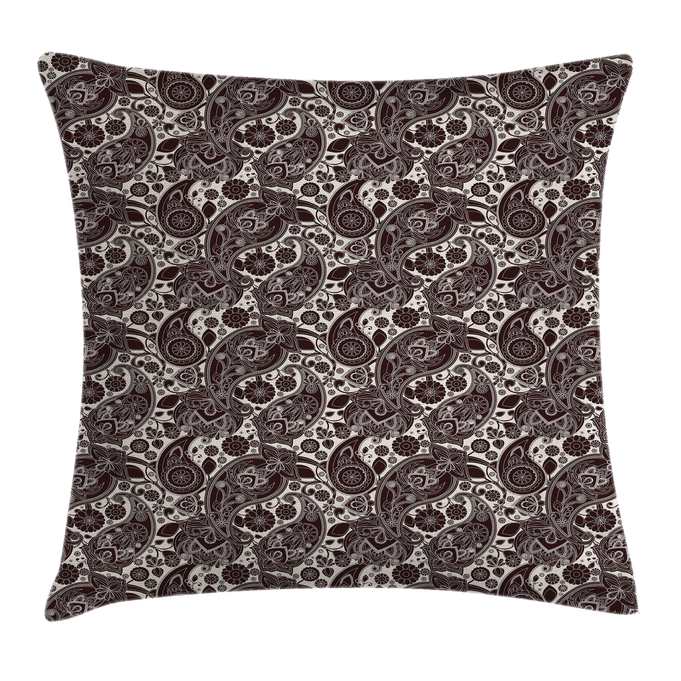 Indian Throw Pillow Cushion Cover, Traditional Ethnic Folk Art Textured