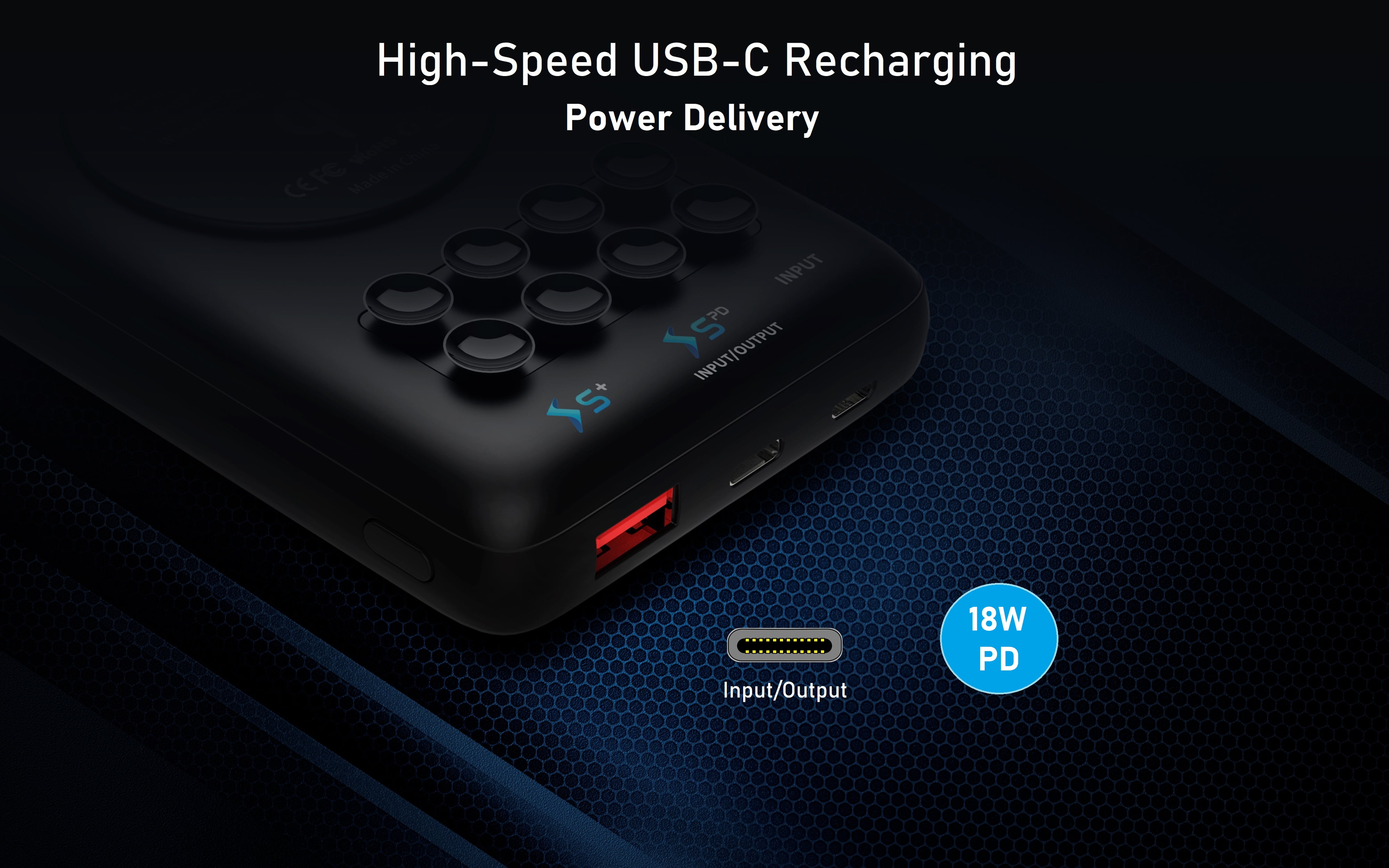 Techsmarter 20000mAh Qi Wireless Power Bank with Anti-slip Suction Cups, 18W USB-C Portable Charger. Compatible with iPhone 14, 13, 12, XS, X, XR, Samsung S22, S21, S20, S10, S9, LG ThinQ