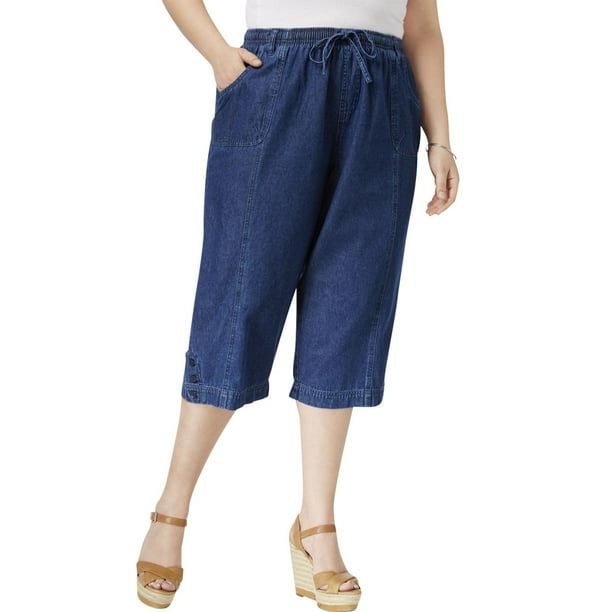 Karen Scott - Karen Scott Womens Plus Denim Crop Capri Pants Blue 1X - Walmart.com - Walmart.com