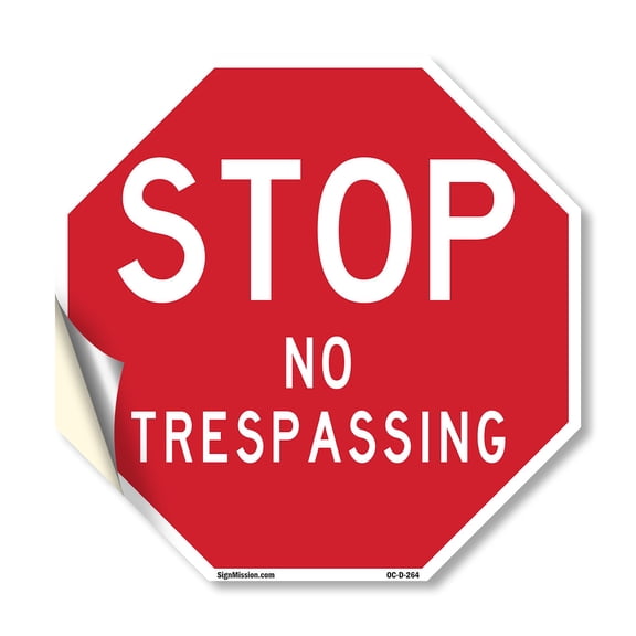 Stop No Trespassing 10 inch X 10 inch Octagon Vinyl Label Decal Sticker Weather Resistant, UV Protected for Workplace, Private Property, and Construction Site, Made in the USA