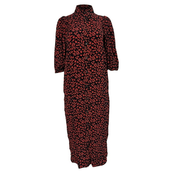 Pre-Owned Ganni Printed Button-Down Midi Shirt in Dress in Red Viscose