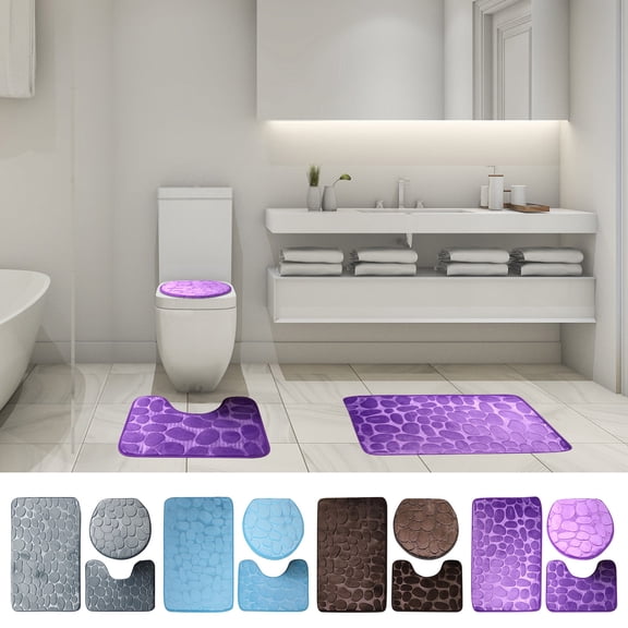 Conjunto de alfombrillas de baño para baño de 3 piezas | Alfombras de baño de espuma viscoelástica, alfombra gruesa antideslizante y antideslizante, lavable a máquina, gris | 37x41cm 40x50cm 50x80cm