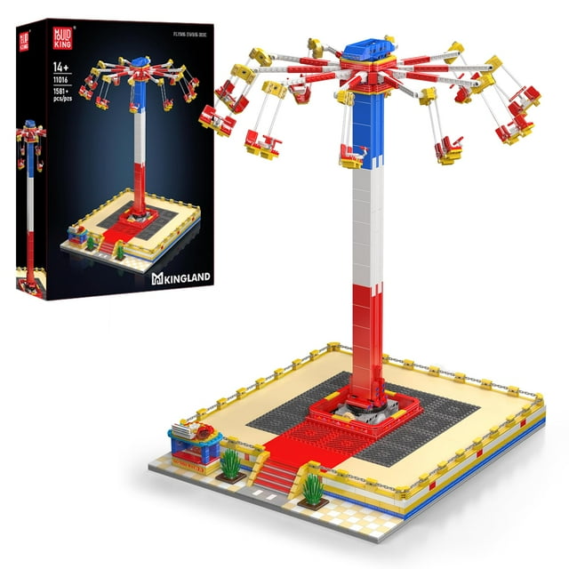 Mould King Flying Swing Ride Building Set, Rotating Flying Chair Amusement Park Model Kit, City Construction Building Blocks Set, Home Decoration Gift for