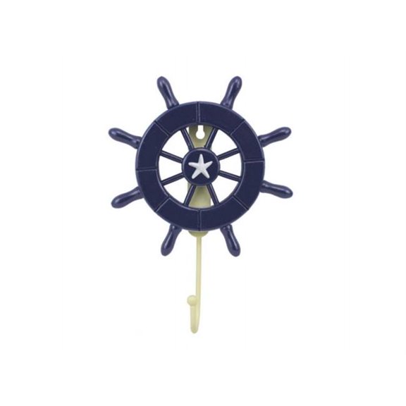 Handcrafted Model Ships Wheel-6-104-starfish 8 in. Dark Blue Decorative Ship Wheel with Starfish & Hook
