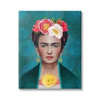 Stupell Industries Frida Kahlo Floral Portrait Botanical & Floral Painting Gallery Wrapped Canvas Print Wall Art, 24 x 30