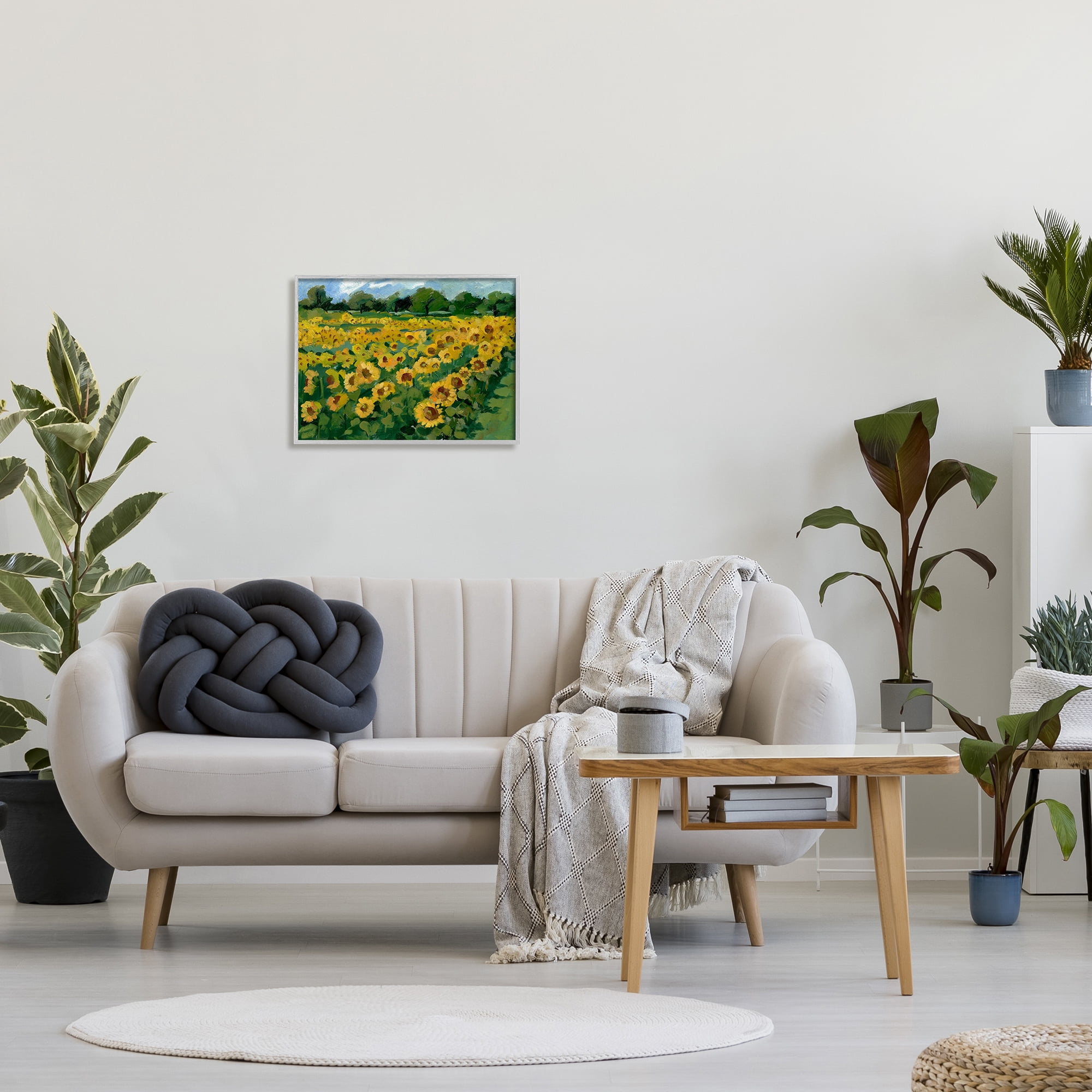 Stupell Industries Sunflower Farm Painting Botanical & Floral Painting Gray Framed Art Print Wall Art, 20 x 16