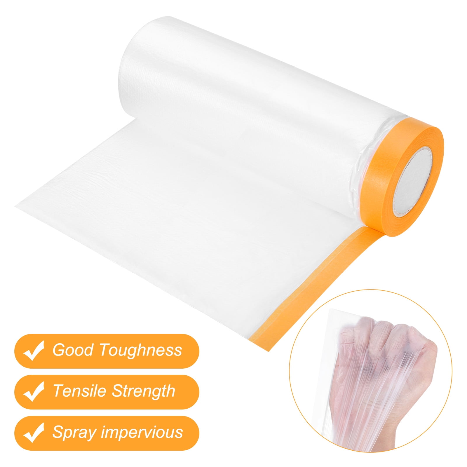 Uxcell 2 Rolls Painters Plastic With Tape, 10 x 52 Ft  Pre-Taped Masking Film Tape, Yellow/Clear