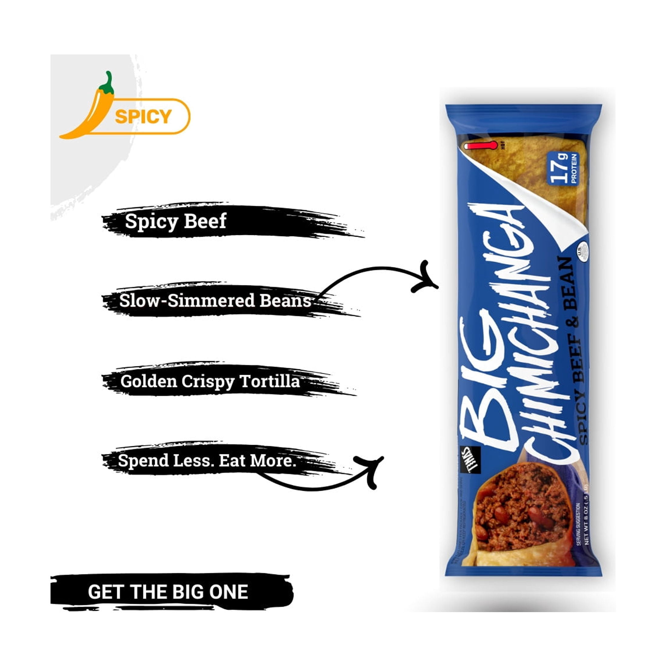Tina's Big Chimichanga Spicy Beef & Bean, Quick Microwave Meal, 17g Protein, 8 oz